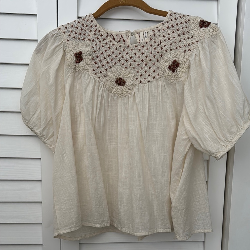 Chic Cream Embroidered Blouse